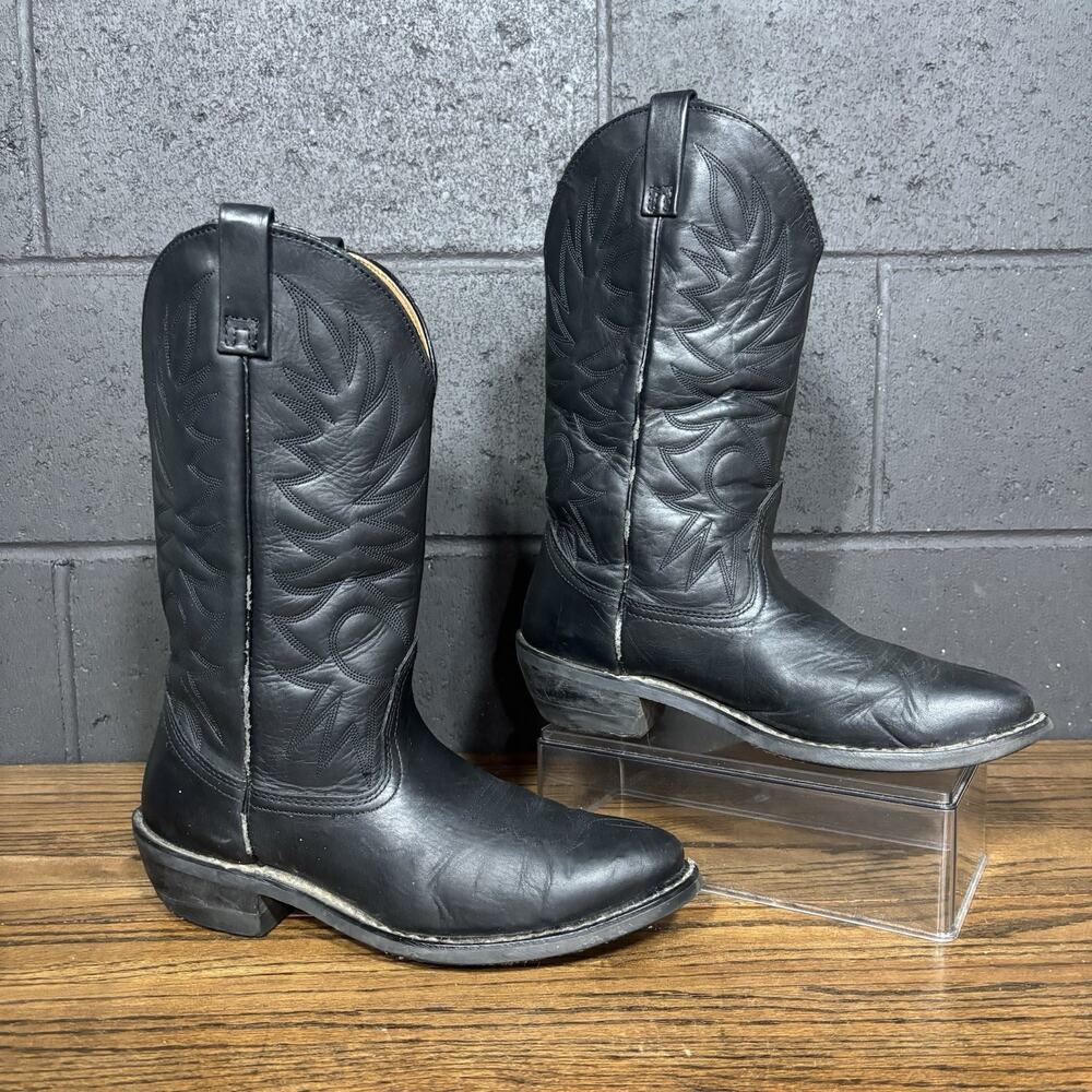Men’s Size 10 D Black Leather Cowboy Western Boots Round Toe